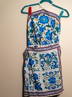 Cupshe White Mini Dress with Blue Floral Print
